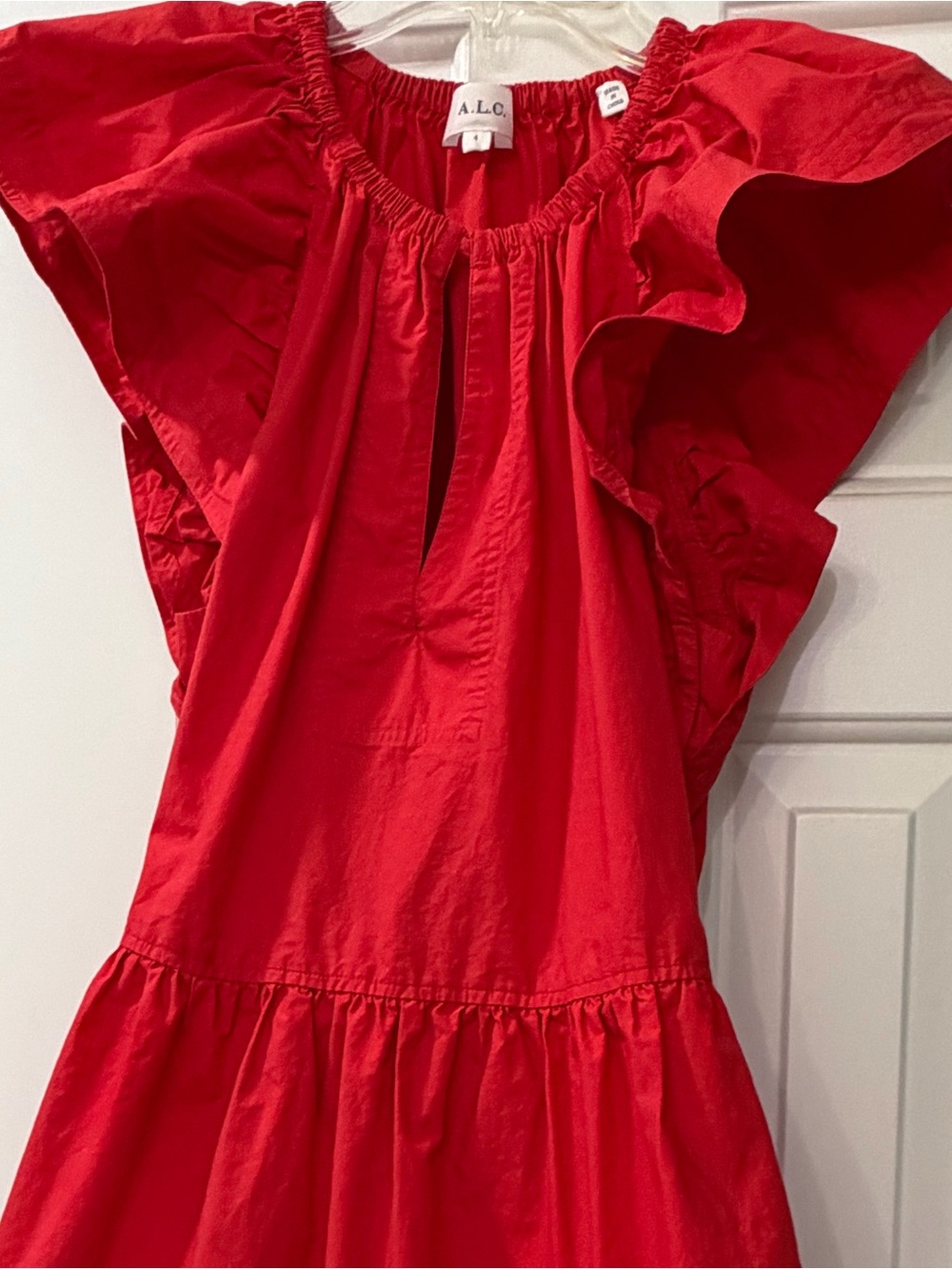 A.L.C. Red Keyhole Ruffle Sleeve Mini Dress - Picture 5 of 7